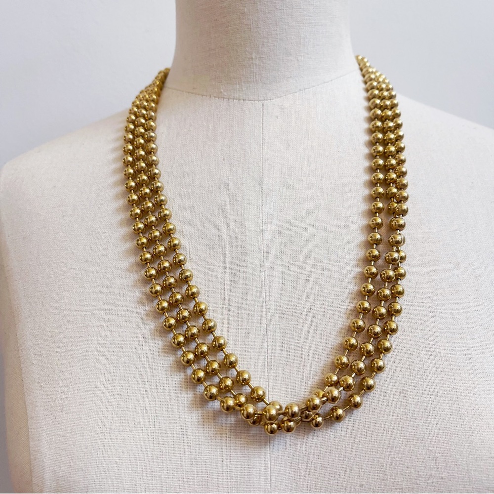 Gold Tone Beaded Multistrand Statement Necklace 2… - image 1